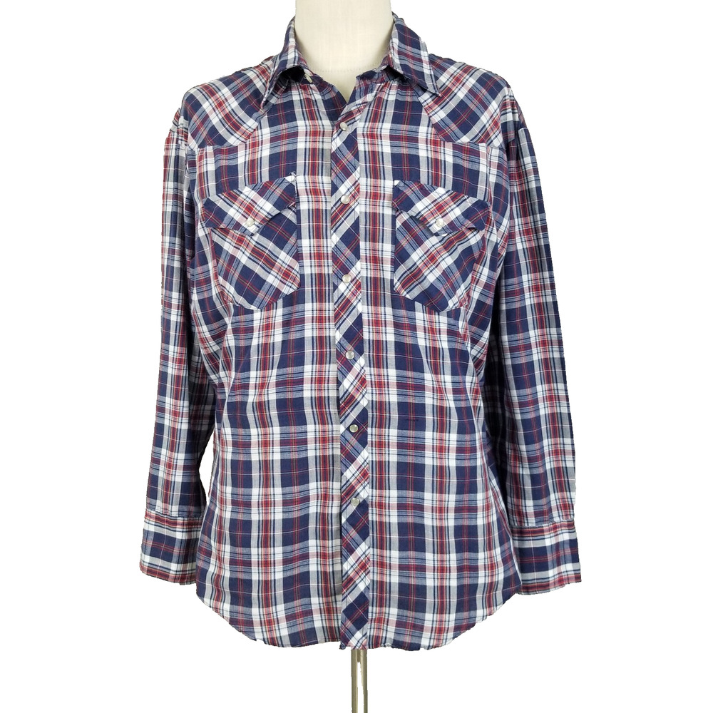 Youngbloods Shirt Mens XL Extra Large Blue Plaid Western Pearl Snap‎ Cowboy